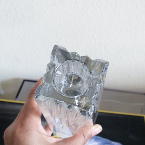VINTAGE Glass Clear Crystal Lead Candlestick Holder Art Deco Collectable MCM - Picture 8 of 13
